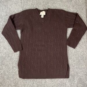 VTG Express Tricot Cableknit Sweater XS Brown Alpaca/Wool Blend V Neck Pullover